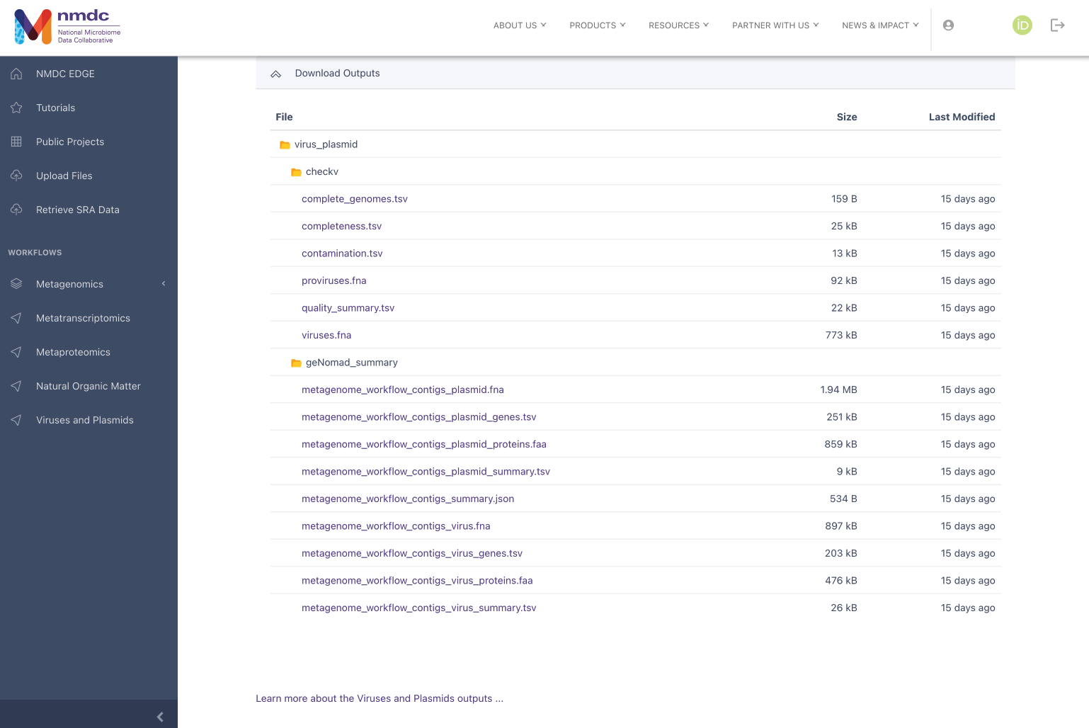 Results to download for Viruses and Plasmids run on its own.