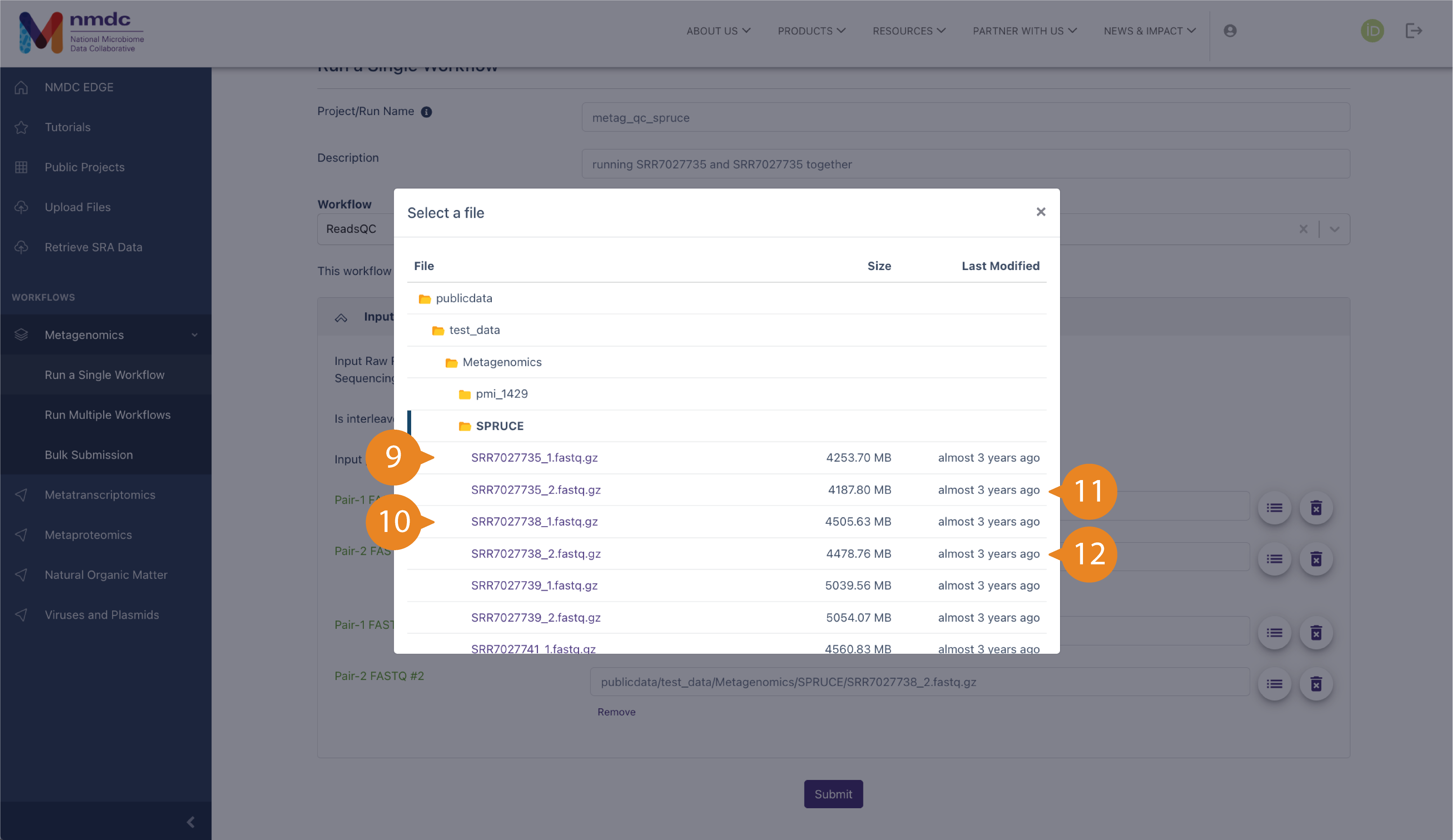 File selection for 2 sets of paired FASTQ file inputs