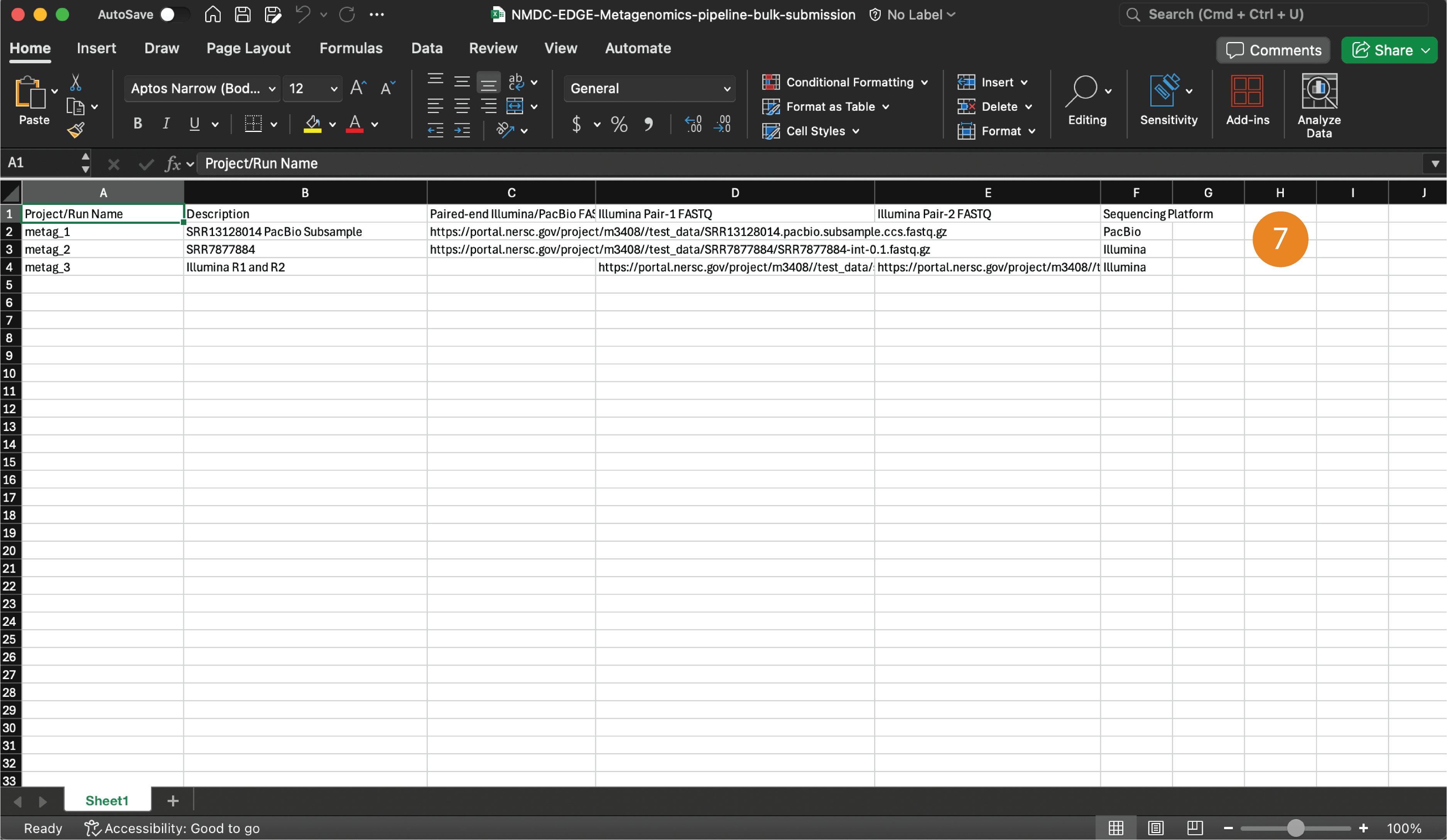 Excel Spreadsheet with Columns that are filled to run a Bulk Submission.