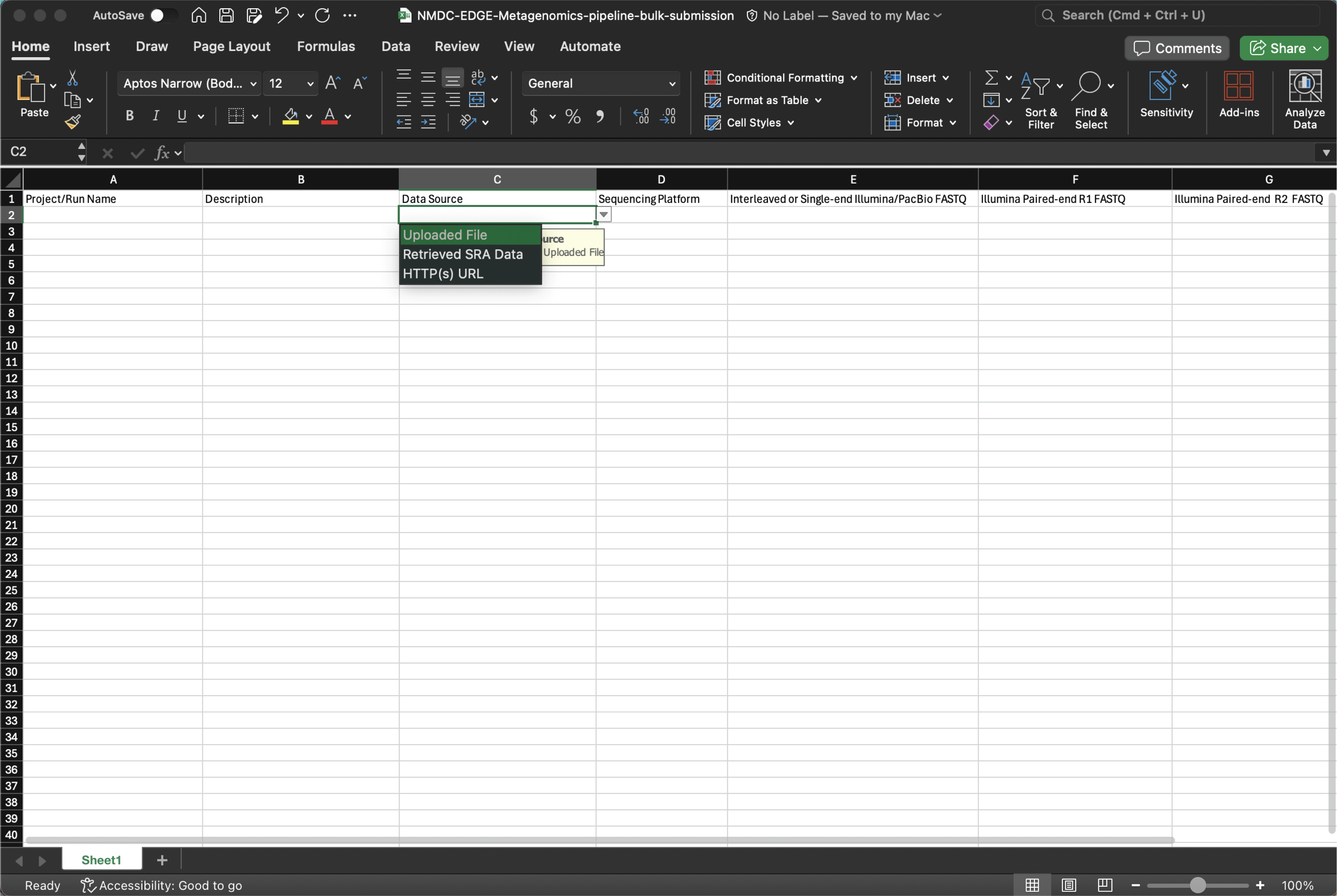 Excel Spreadsheet hovering over Data Source.
