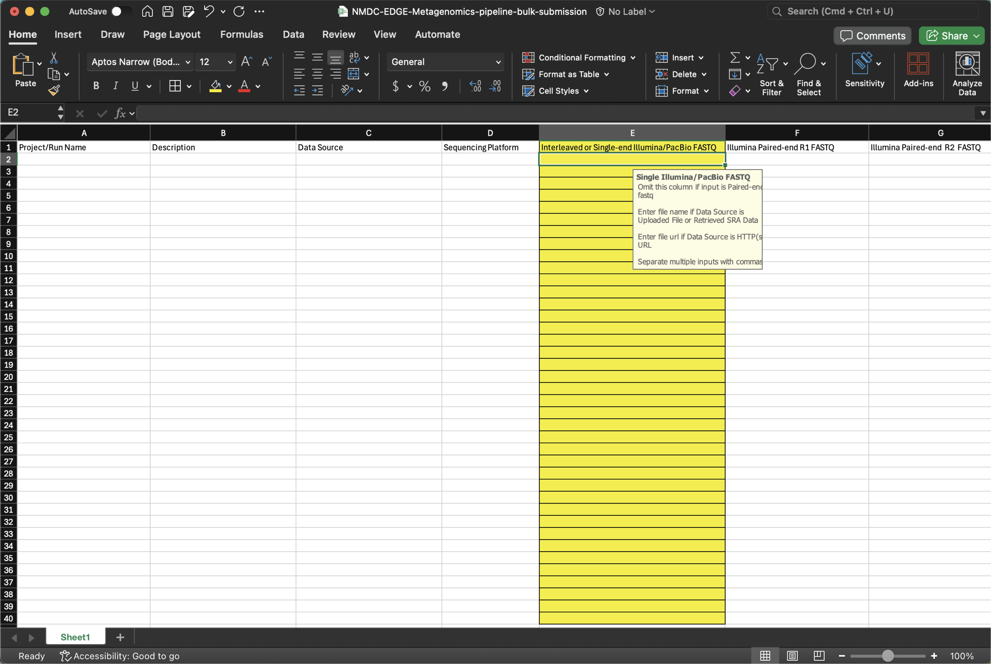 Excel Spreadsheet hovering over Interleaved input section.